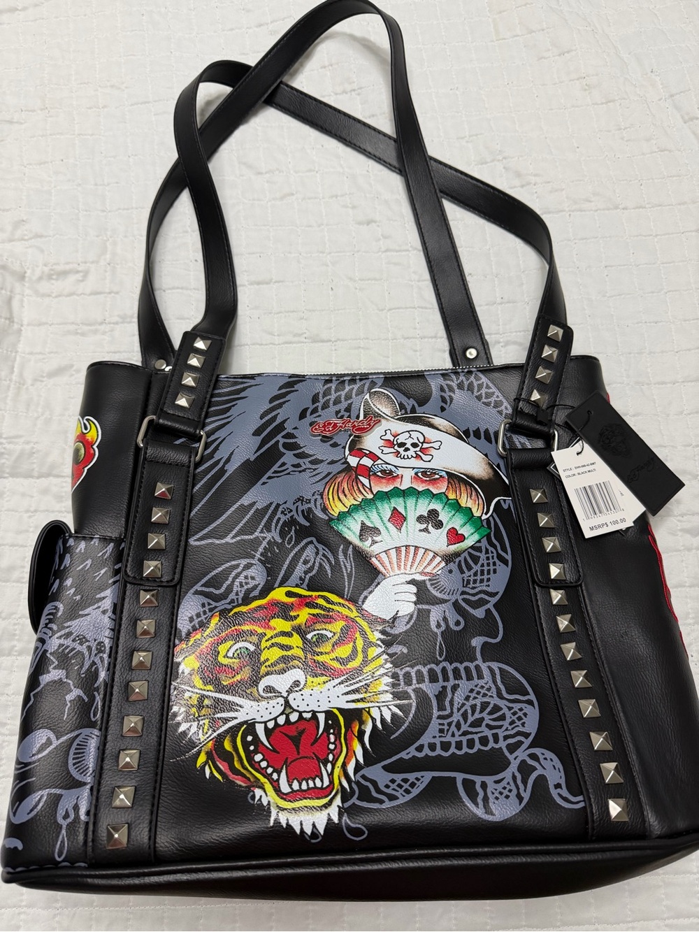 Ed Hardy Studded Tiger Pirate Tote Bag NWT
